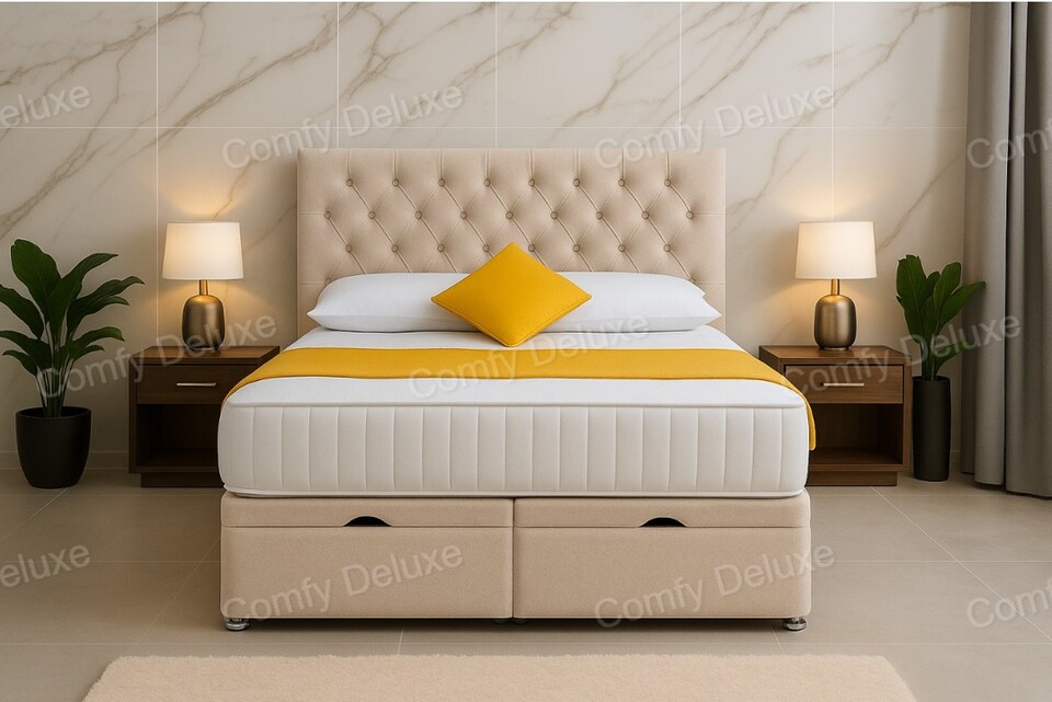 image 1 of Chesterfield Ottoman Coffee Plush Velvet 5ft Kingsize Bed Set With Headboard and Mattress