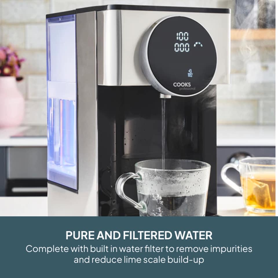 image 1 of Cooks Professional Digital Hot Water Dispenser 2600W with 4L Tank | Silver | Black & Silver