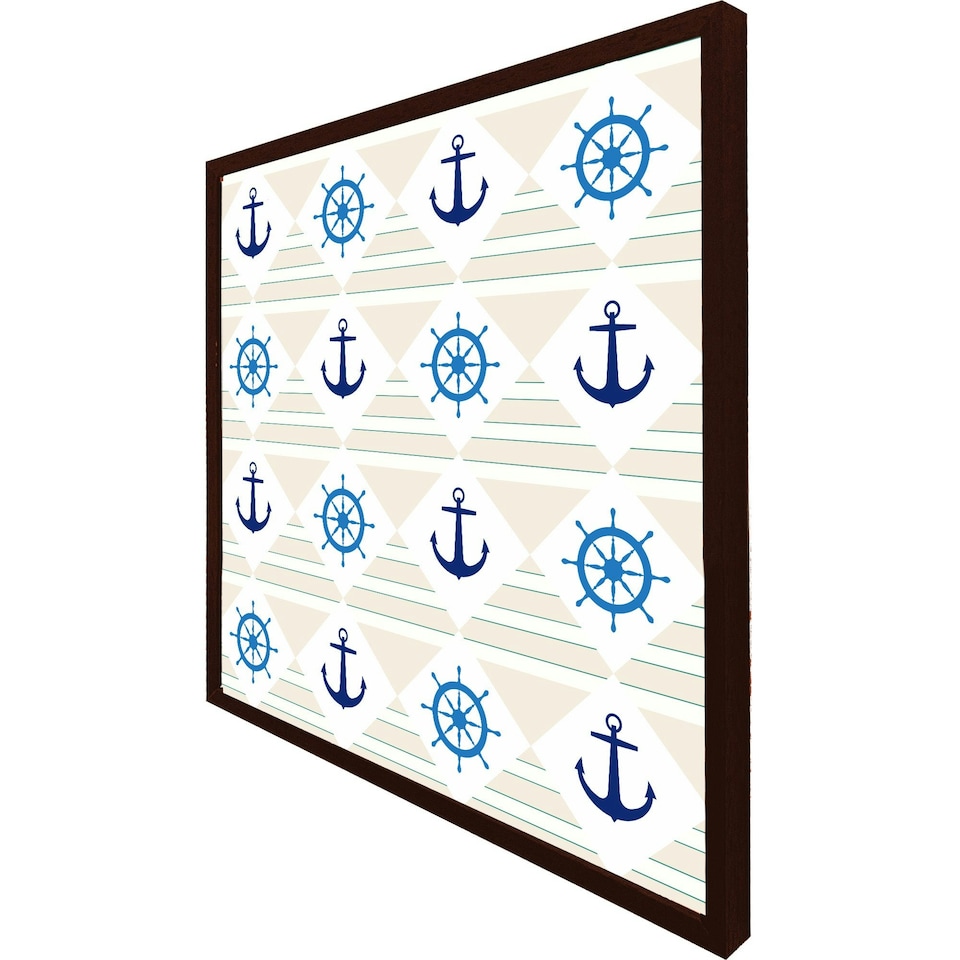 image 1 of Nautical elements on striped background (Picture Frame) Brown | Oak | L