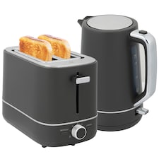 HOMCOM Kettle and Toaster Set, 1.7L 3000W Fast Boil Kettle & 2 Slice Toaster Kitchen Set with 6 Level Browning Controls, Defrost, Reheat, Grey