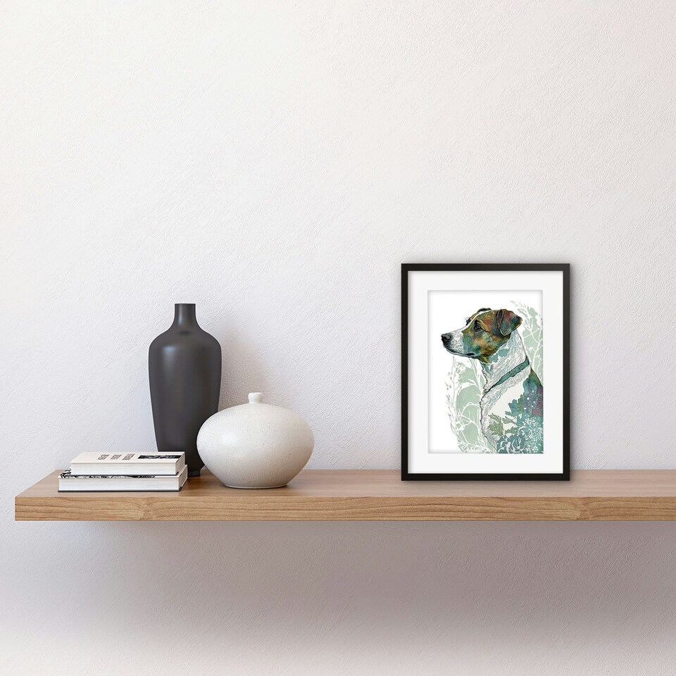 image 1 of Jack Russell Dog Modern Watercolour Portrait 9x7" Black Framed Wall Art Print