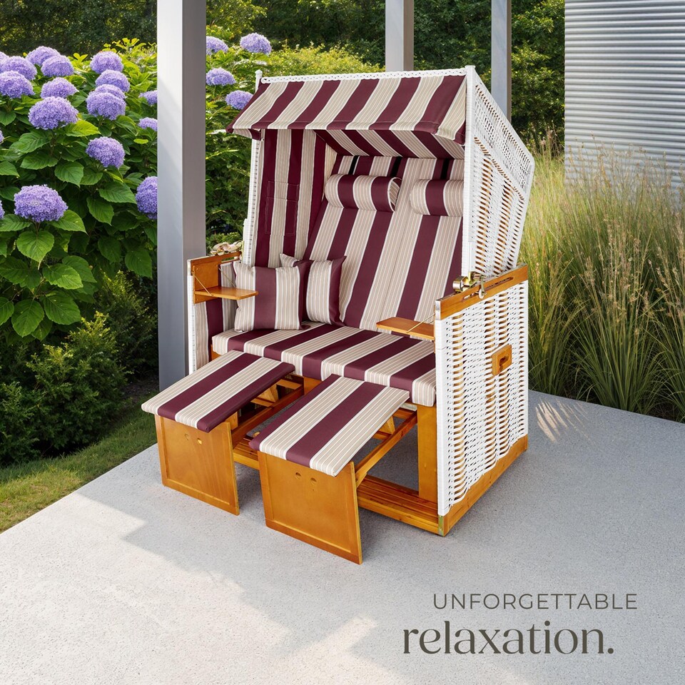 image 1 of Beach Chair Sylt with cushions, footrest and rain cover | Red | red/white | 1