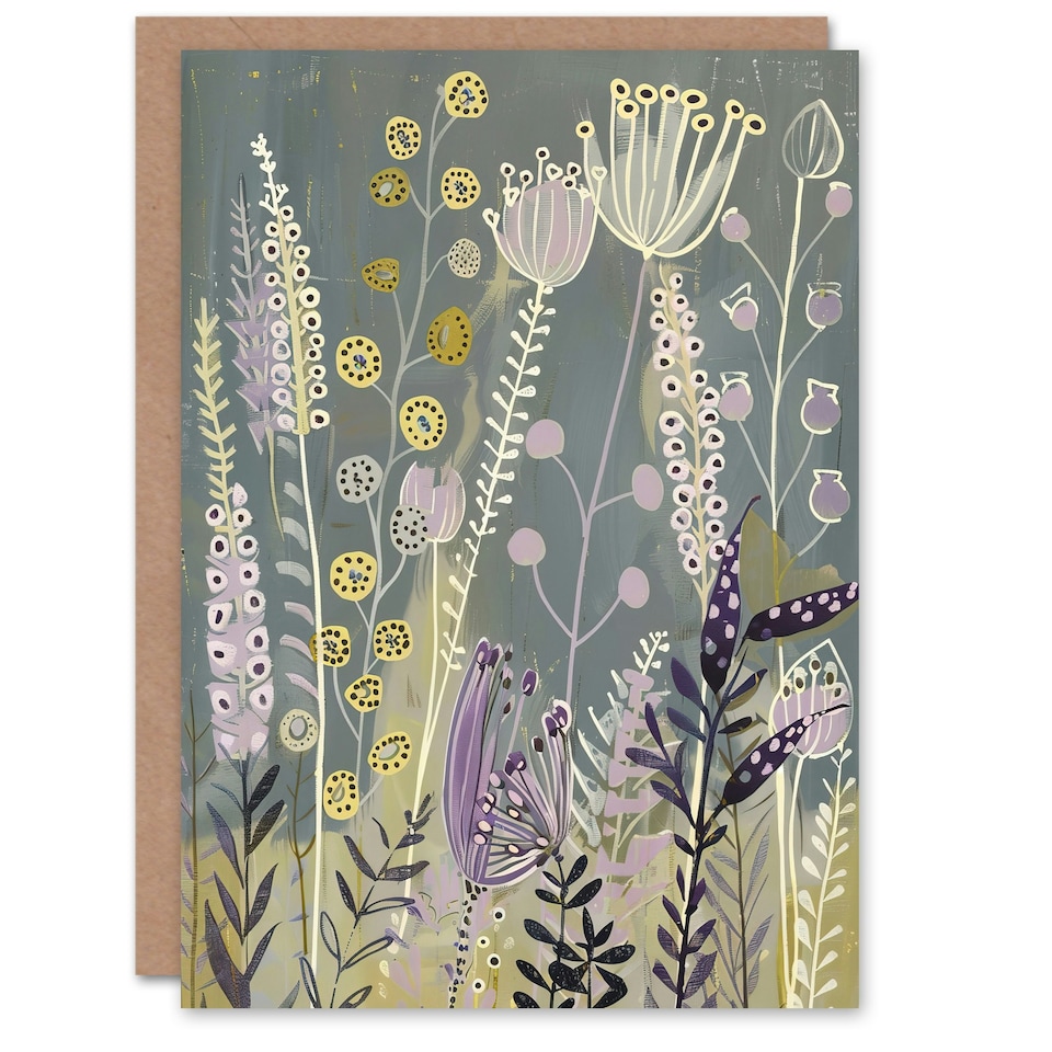 image 1 of Spring Wildflowers Purple Yellow Scandi Floral Nature Birthday Card