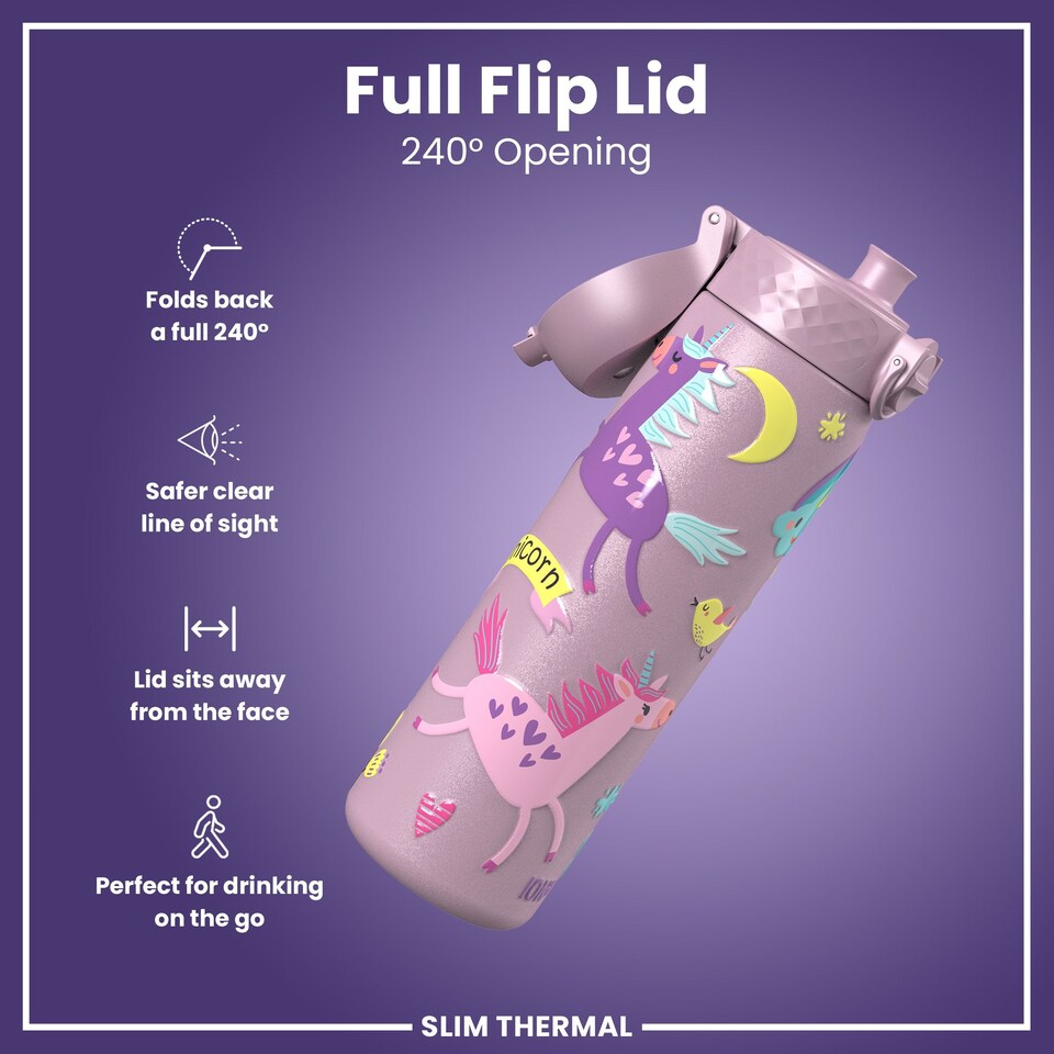 image 1 of Leak Proof Slim Water Bottle, Vacuum Insulated, 500ml (17oz) | Pink | Unicorn | One Size