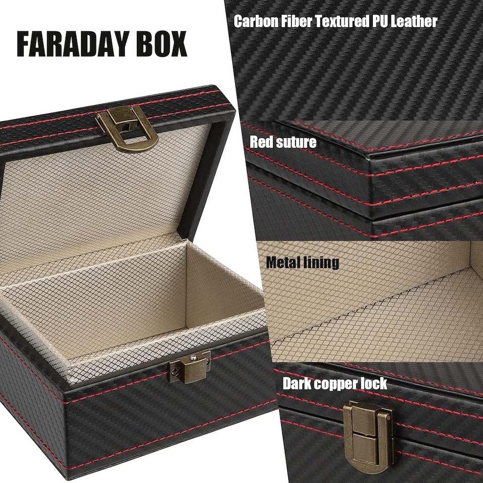 image 1 of DYZI RFID Faraday Box with 2 Signal Blocking Pouches for Car Keys Black