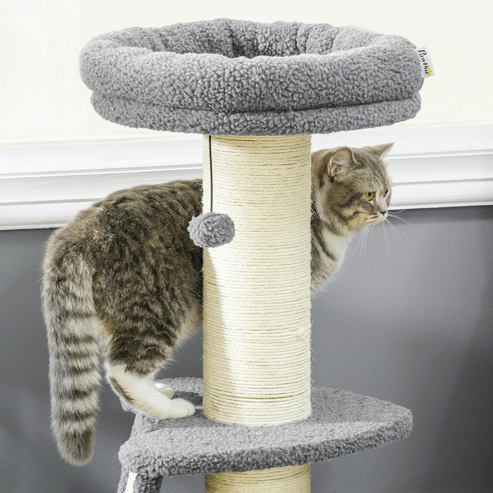 image 1 of PawHut Cat Tree with Tower Sisal Scratching Post Multi Level Dark Grey