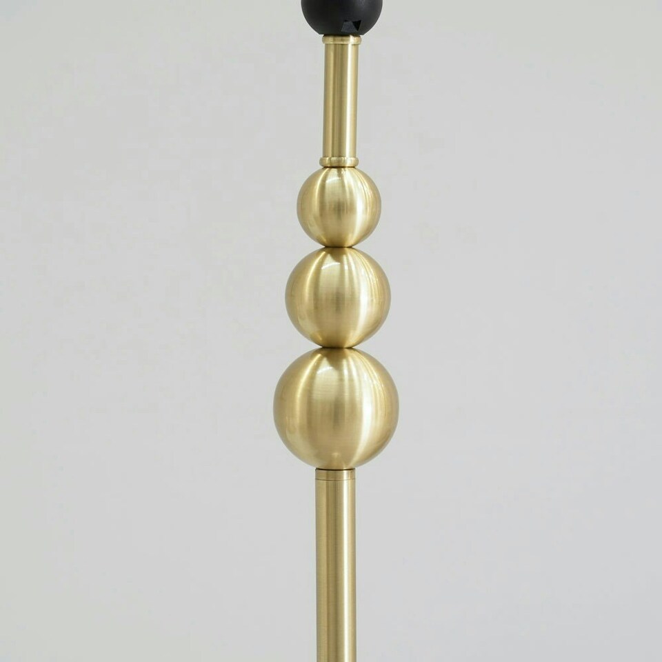image 1 of ValueLights Marissa Black Velvet Drum Shade with Brushed Gold Stacked Ball Floor Lamp with LED Bulb