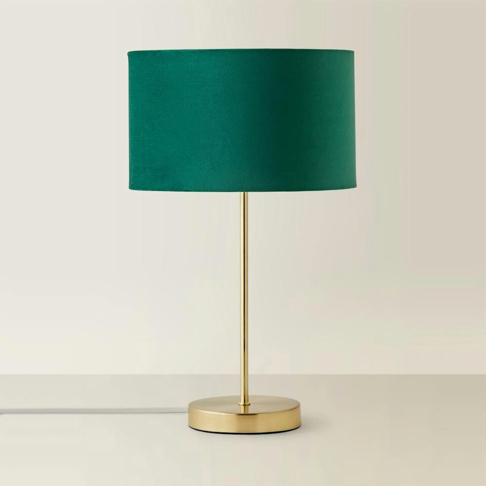 image 1 of ValueLights Charlie Gold Table Lamp Green Velvet Shade