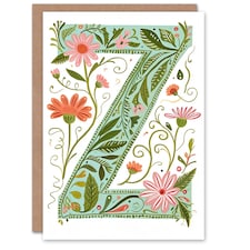 Letter Z Bright Watercolour Wildflowers Floral Birthday Card