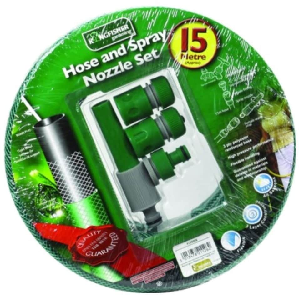 image 1 of 15m Hose Pipe & Spray Gun Nozzle Sprayer Set Jet Garden Patio Car Wash Watering | Green