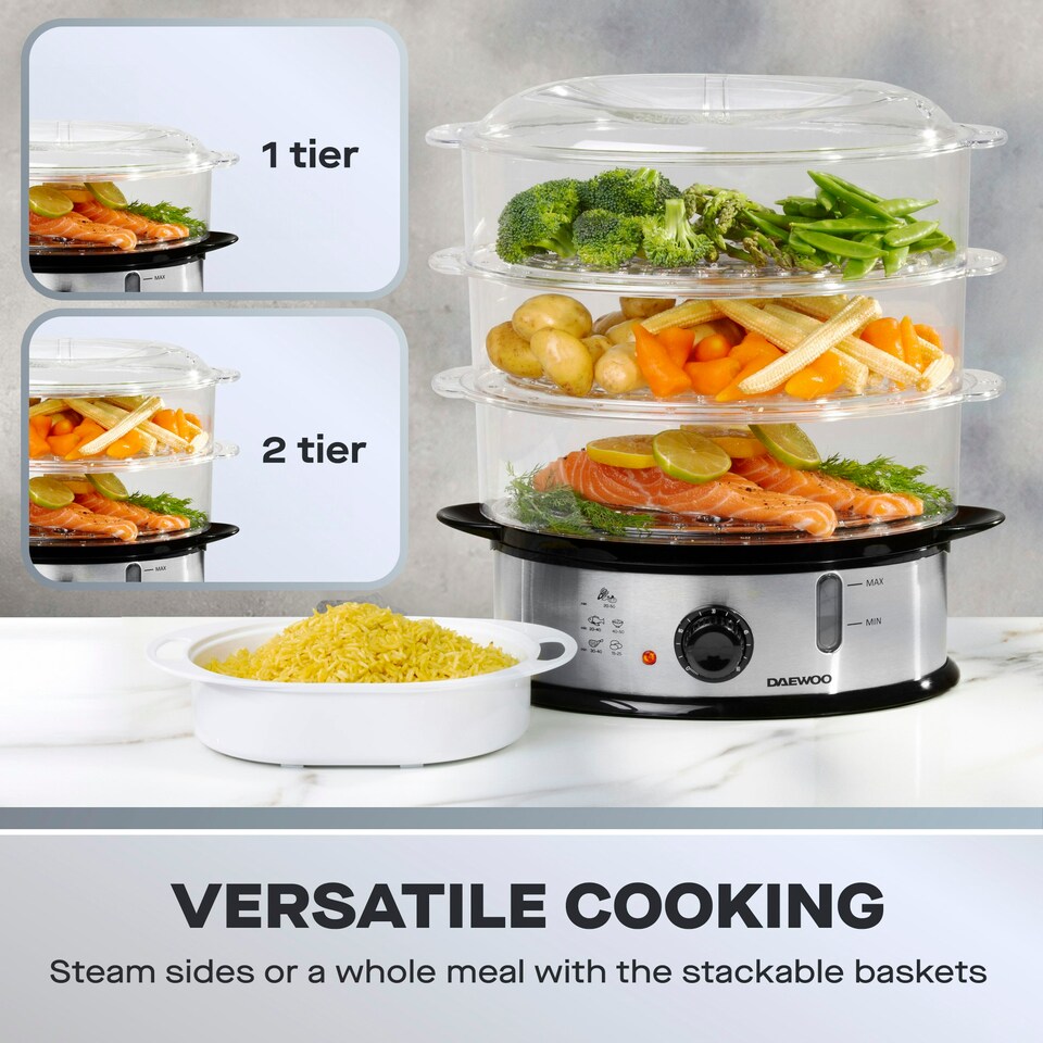 image 1 of Daewoo 9L Capacity, 3 Layer Food Steamer With Rice Bowl