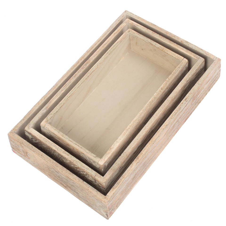 image 1 of Set of 3 Shallow Wooden Plinth Tray | Brown | Brown | Set of 3