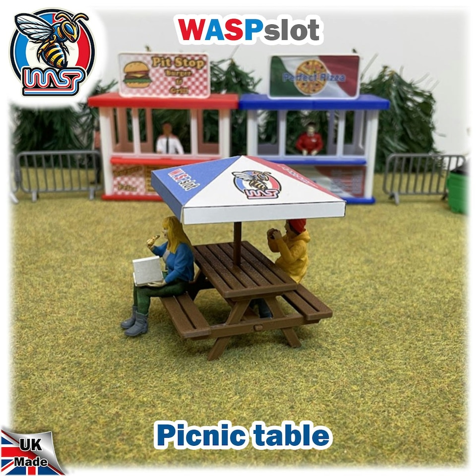 image 1 of Slot Car Scenery Trackside Picnic Table and Umbrella 1:32 Wasp P