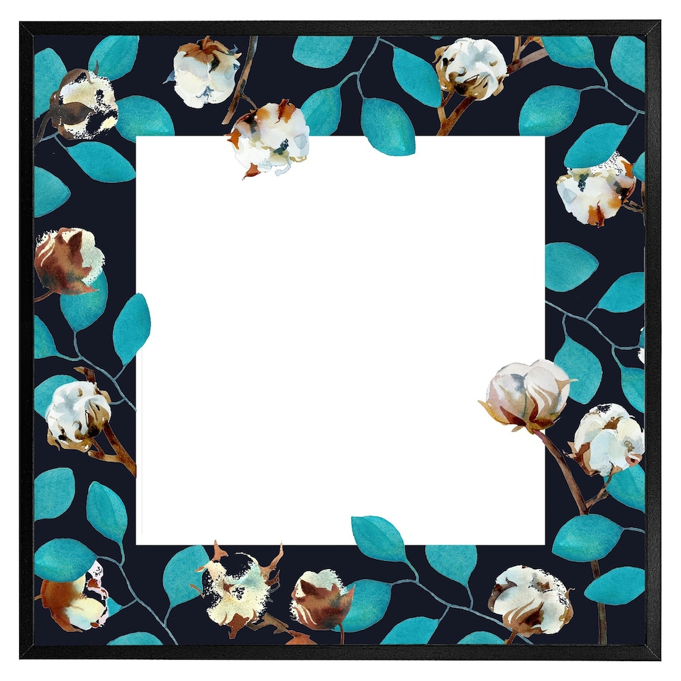 image 1 of Watercolour blue leaf frame (Picture Frame) Black | S
