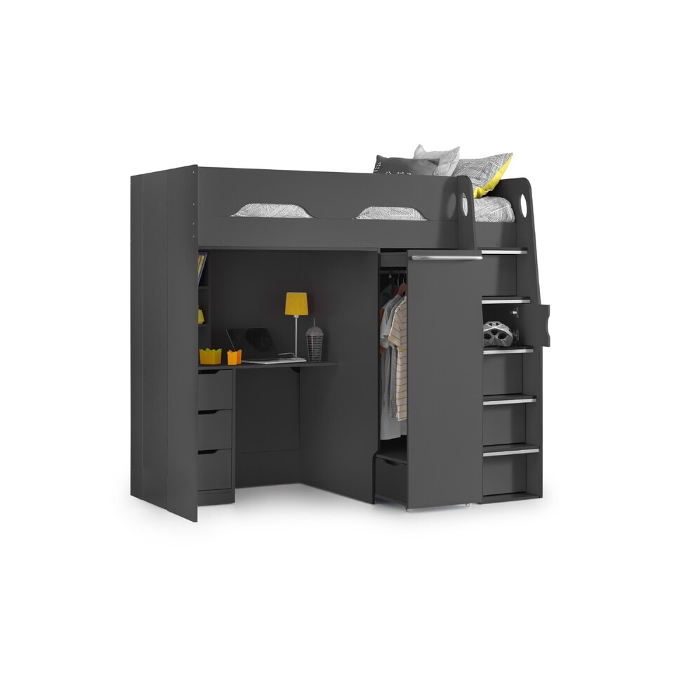 image 1 of Pegasus 90cm Single Anthracite Black Highsleeper Loft Bed with Desk