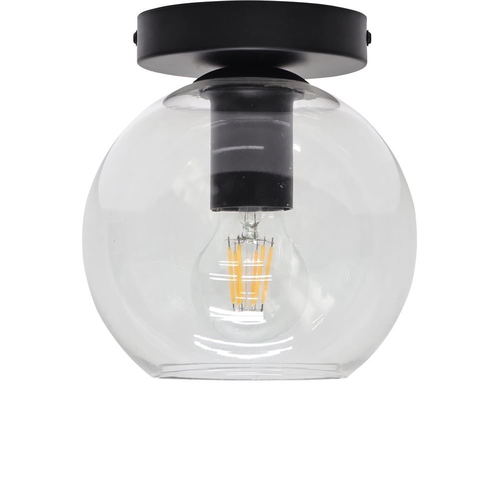 First Choice Lighting Barnum - Clear Glass Globe Black Ceiling Light Fitting