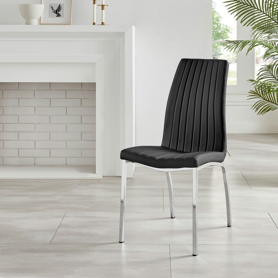 image 1 of Furniturebox 2x Isco Faux Leather Upholstered Black Chrome Dining Chairs