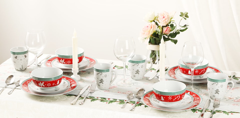 image 1 of simpa 12PC Gingerbread Men Christmas Ceramic Dinner Set.