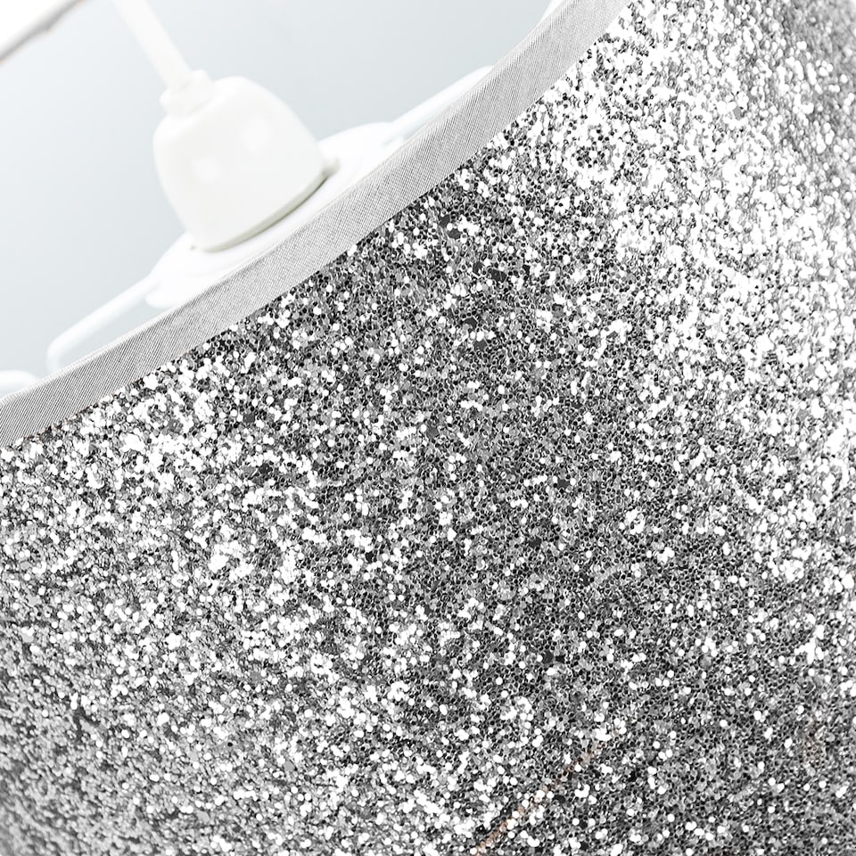 image 1 of Modern and Designer Bright Silver Glitter Fabric Pendant-Lamp Shade 30cm Wide | Silver