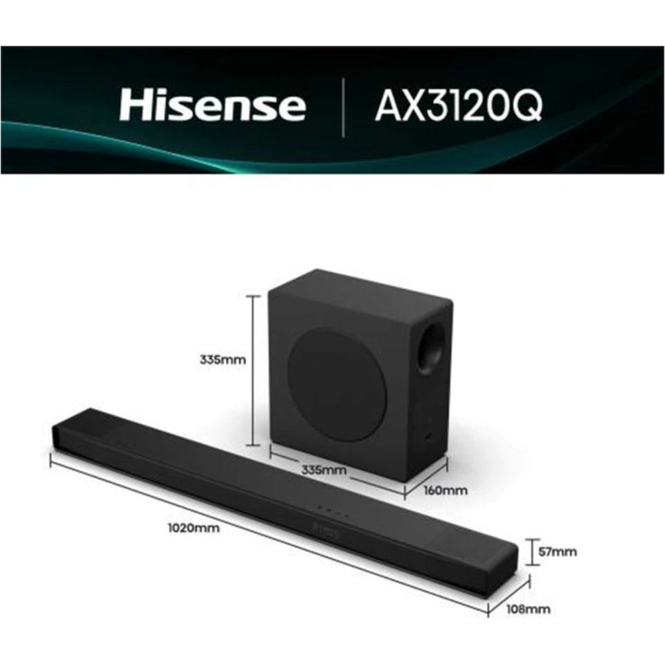 image 1 of Hisense AX Series 3.1.2 Channel Soundbar with Wireless Subwoofer AX3120Q