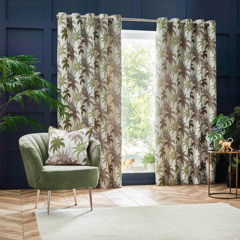 image 1 of Wylder Galapagos  Jacquard Green Eyelet Curtains (W)117cm x (D)137cm | Multi