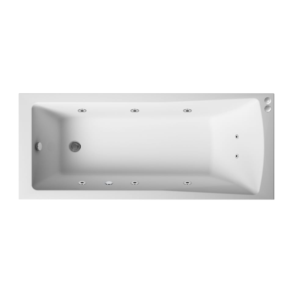 image 1 of Square Single Ended Straight Whirlpool Bath with 8 Chrome Jets and Leg Set, 1700 x 700mm White