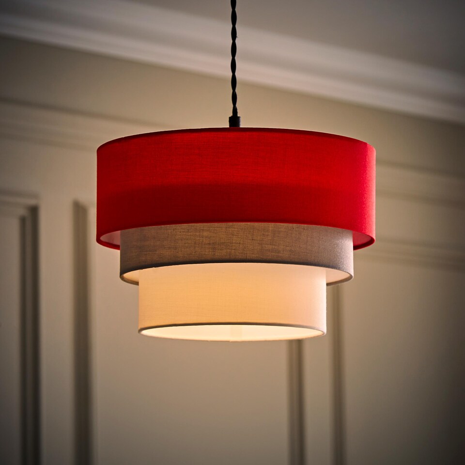 image 1 of ValueLights Aztec 3 Tier Red Fabric Ceiling Light Shade and Bulb