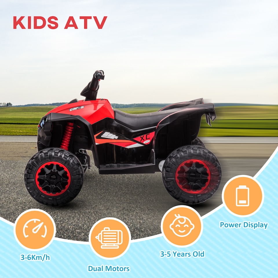 image 1 of HOMCOM 12V Electric Quad Bikes for Kids Ride On Car ATV Toy for 3-5 Years Red