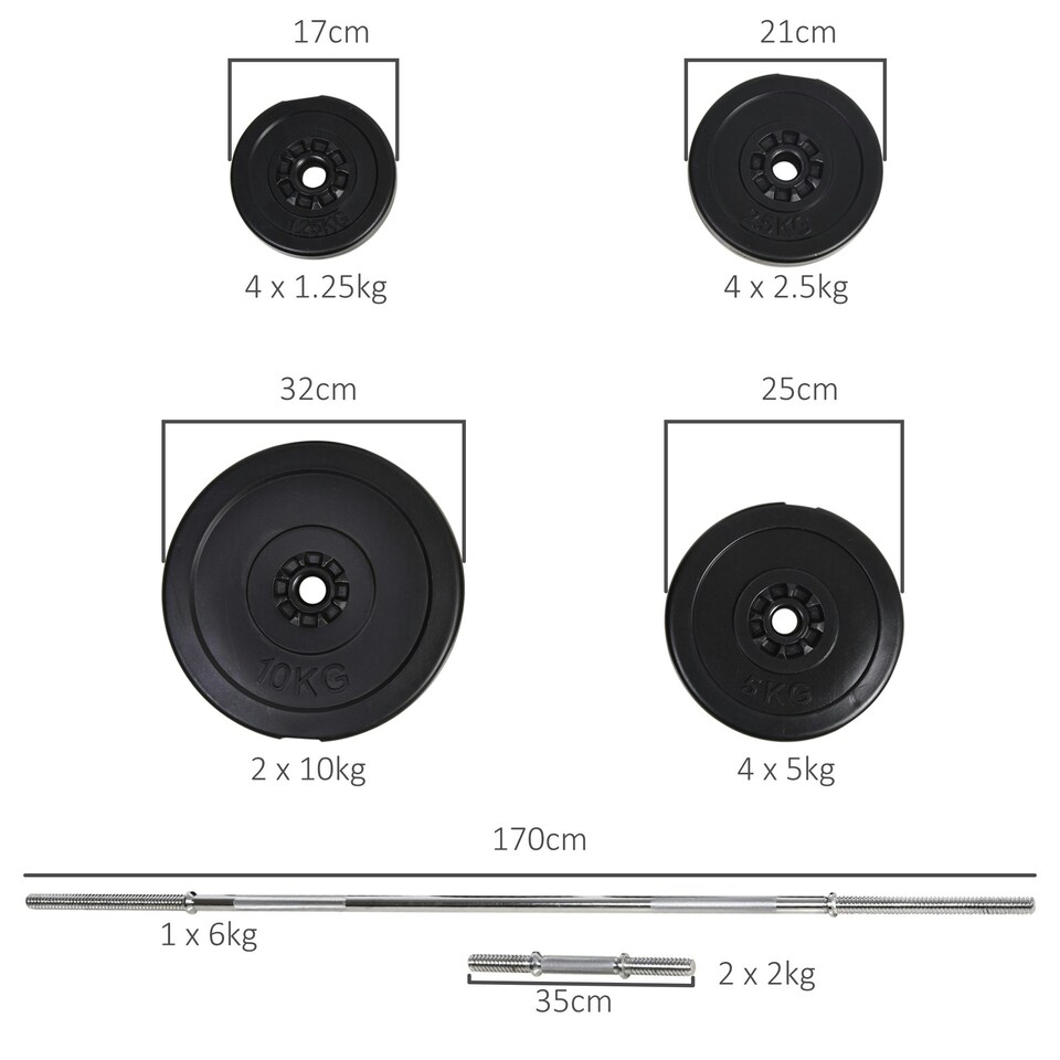 image 1 of HOMCOM Dumbbell and Barbell Set with 65kg Adjustable Weights, for Home Gym