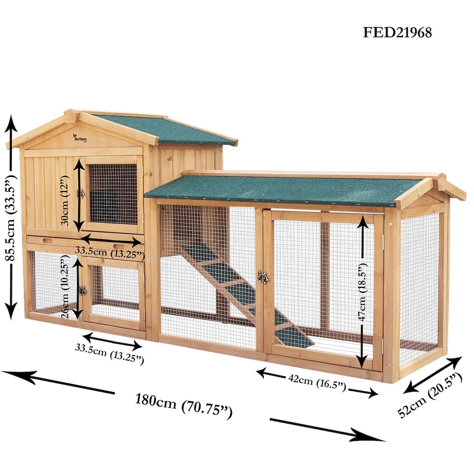 image 1 of Actiaspet - Portable Extra Large Wooden Triangle Rabbit Hutch (Fir & Plywood) | 180 cm x 46 cm x 52 cm (XL Hutch)