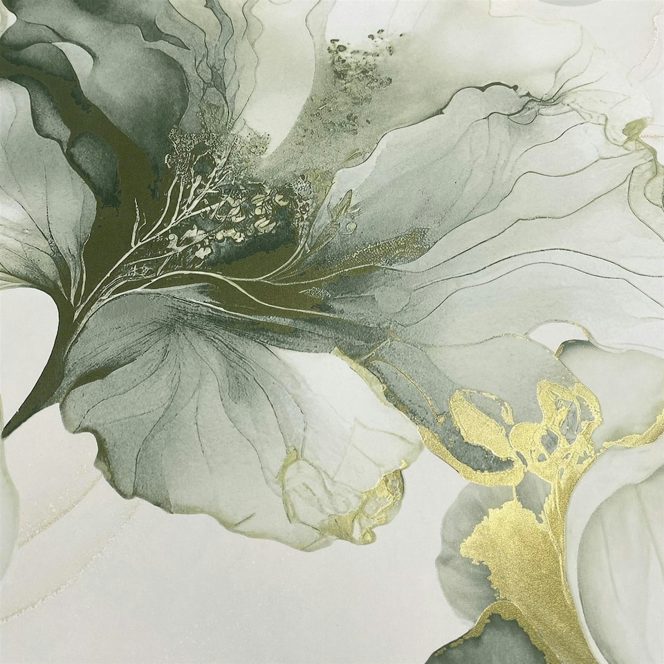 image 1 of Elysian Floral Green & Gold Wallpaper Green