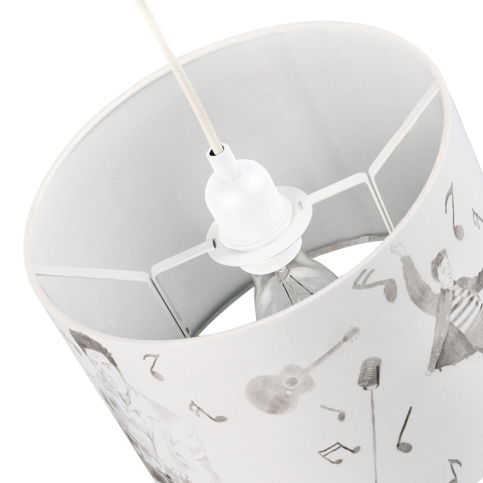 image 1 of Elvis Presley Themed Linen Lampshade with Famous Poses and Guitars Musical Notes | Grey