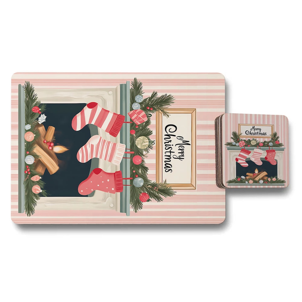 image 1 of Christmas Placemats And Coasters Set With Wood Backing Designer Artwork Limited Edition Holiday Collection