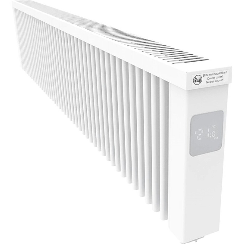 image 1 of 1580mm (W) x 300mm (H) - White Wi-Fi Ceramic Clay Core Electric Radiator (Girona) - 2000 Watts - Depth 90mm + Castors - Heats up to 20m²