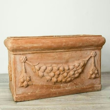 Primrose Garden Large Terracotta Red Trough Planter With Decorative Detail 80cm