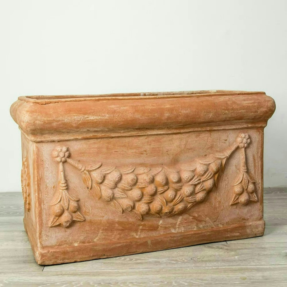 image 1 of Primrose Garden Large Terracotta Red Trough Planter With Decorative Detail 80cm