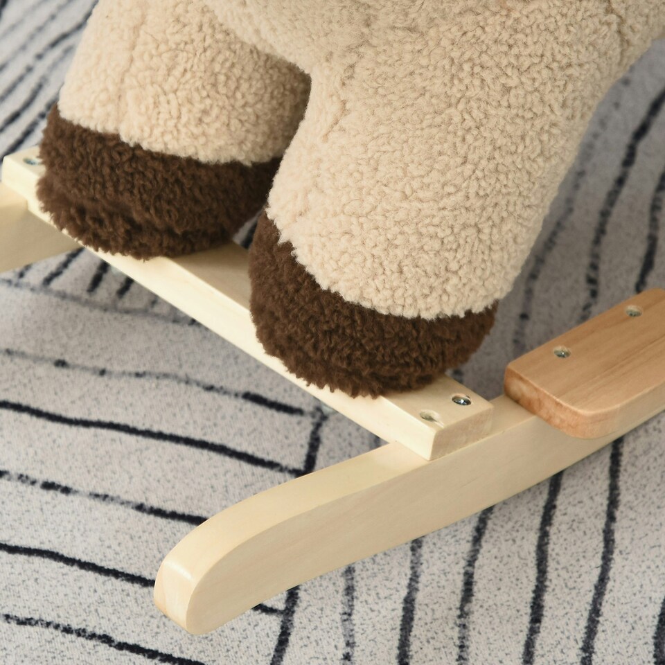 image 1 of HOMCOM Kids Rocking Lion Plush Ride On Seat w/ Sound Button Wood Base Seat Belt