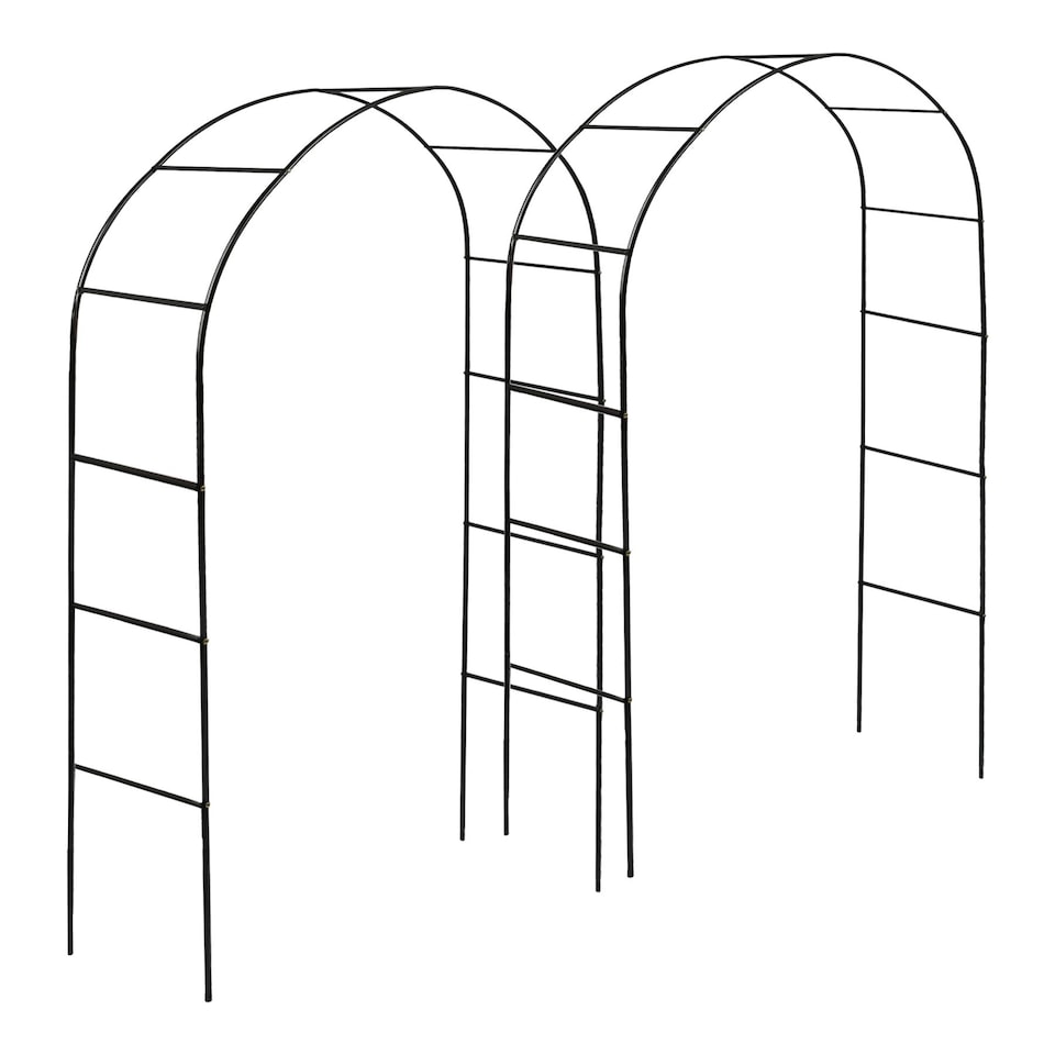 image 1 of Harbour Housewares 2x Metal Garden Arbour Arches - 2.4m x 1.4m Large Wide Heavy-Duty Outdoor Plants Flower Archway Pergola Trellis | Black | Black | One Size | 2