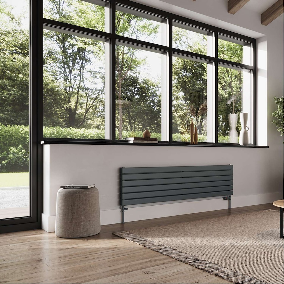 image 1 of Typhoon Axis Horizontal Double Panel Bathroom Radiator - Anthracite Grey (H) 408mm x (W) 1600mm