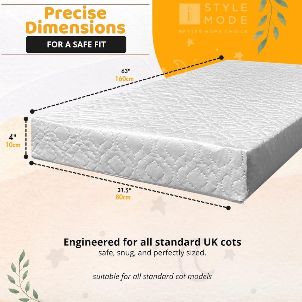 image 1 of Cot Bed Foam Mattress Breathable & Waterproof Zipped Removable Washable Cover, Anti Allergy, White (160 x 80)