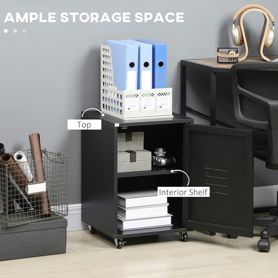 image 1 of HOMCOM Bedside Table, Rolling End Side Table, Mobile Storage Cabinet