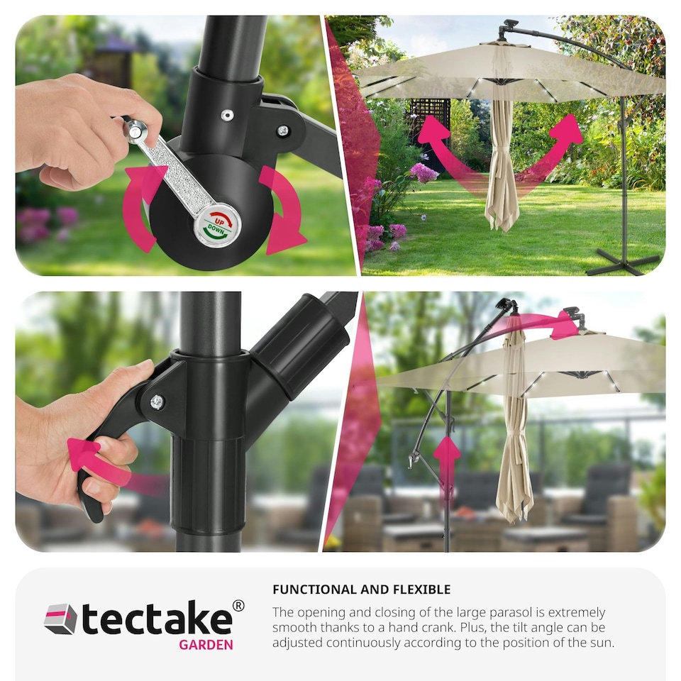 image 1 of Parasol Sunna - 250 x 250 cm with LED solar lighting, with protective cover Cream | Beige