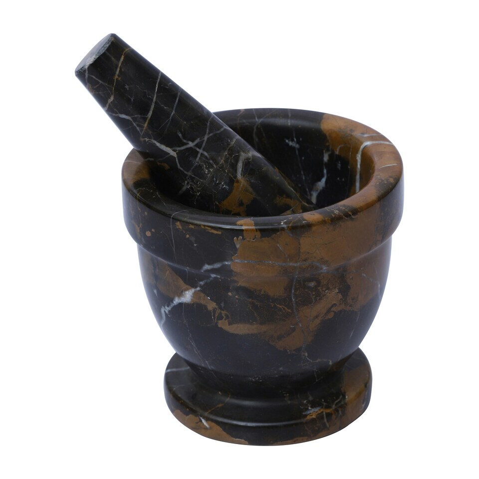 image 1 of Interiors by Premier Black & Gold Marble Mortar & Pestle,Perfect Grinding Pestle& Mortar,Easy to Clean Antique Mortar & Pestle