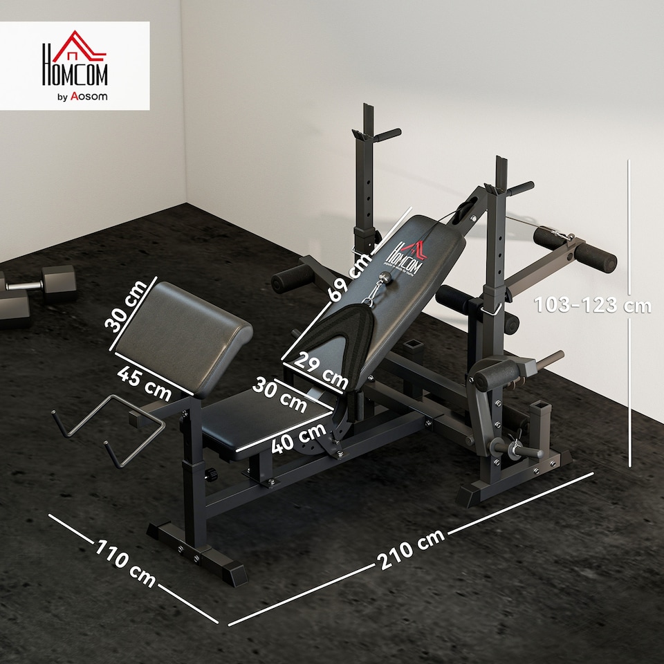 image 1 of HOMCOM Multi-Exercise Full-Body Weight Bench with Bench Press & Leg Extension