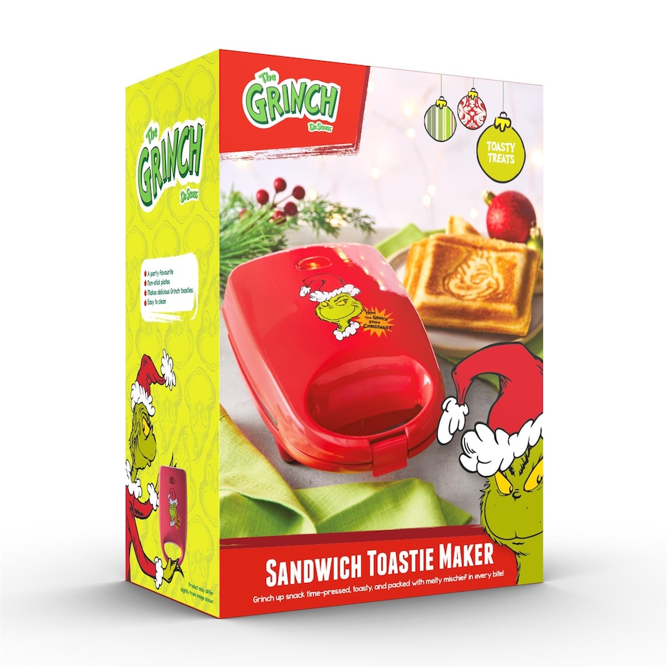 image 1 of The Grinch Sandwich Toastie Maker With Non Stick Plates Red