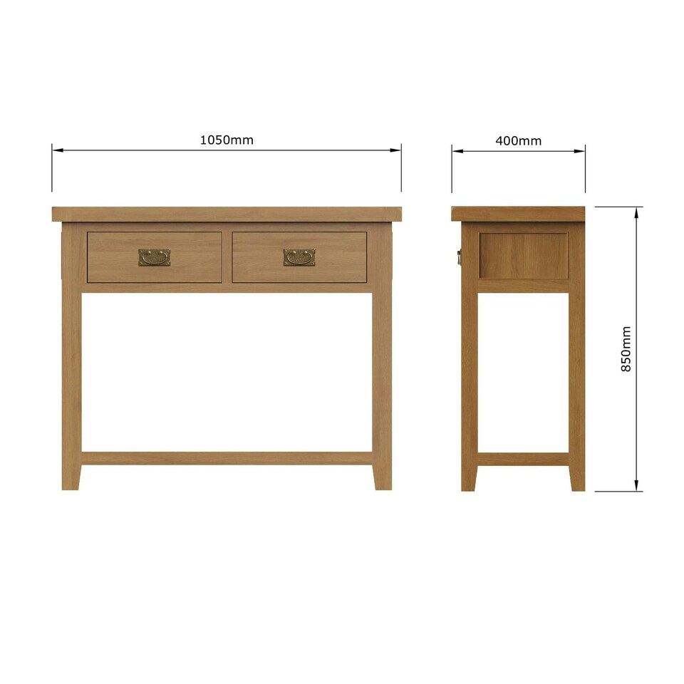 image 1 of Robus Solid Oak Console Table 2 Drawer Brown