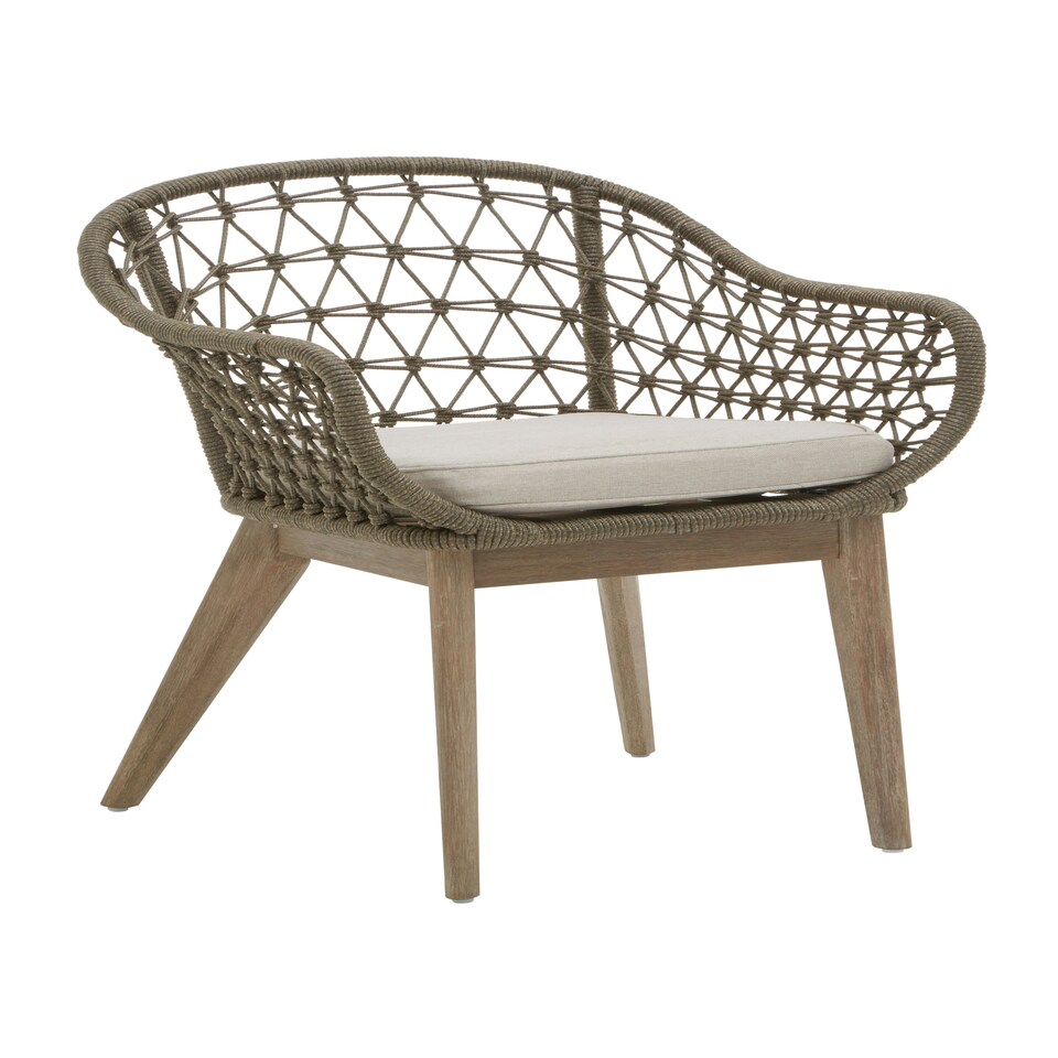 image 1 of Interiors by Premier Rattan Armchair, Airy Single Chair with Grey Cushioning Dining Chair, Wooden Legs Outdoor Chair, Hand-woven