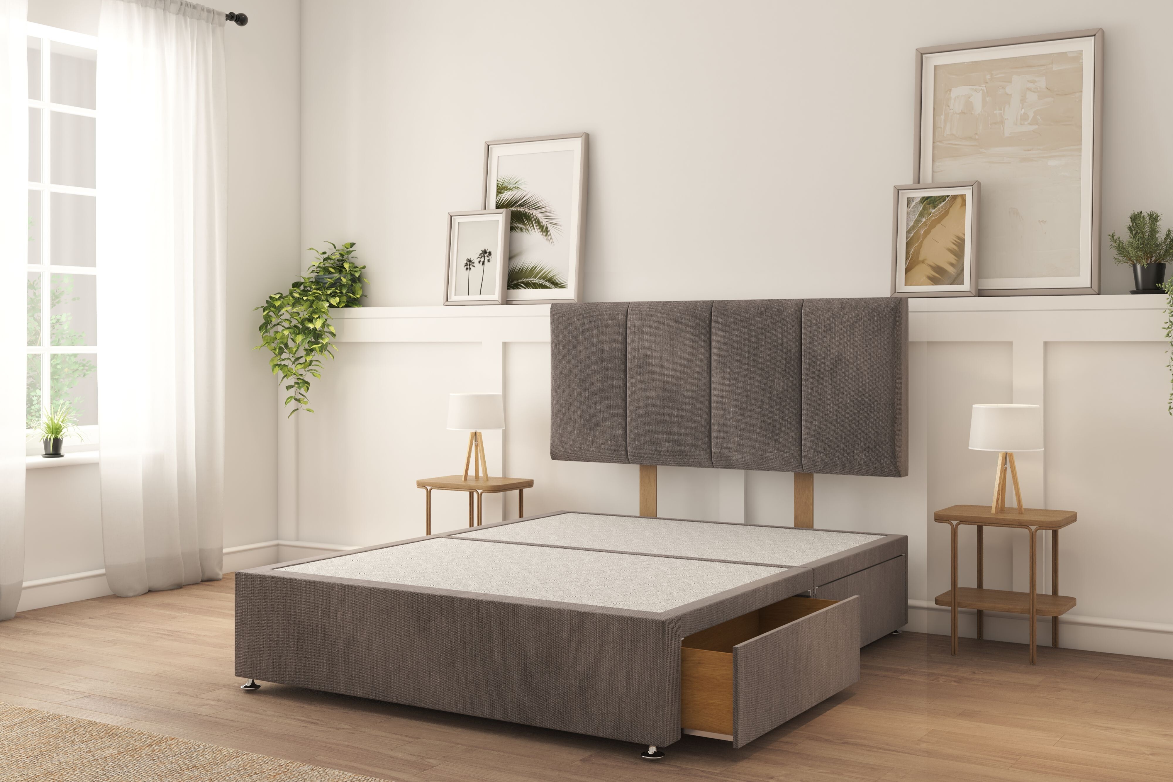 Sloomy Lancaster Slate Naples Divan Bed Base 2 Drawers Same Side With 26" Strutted Headboard 4'6 Double
