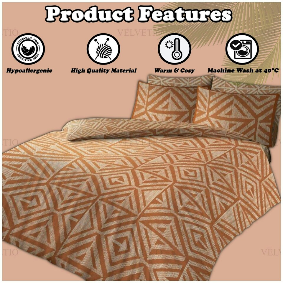 image 1 of VELVETIO Tiza Rust Complete Duvet Cover Set with Fitted Sheet Soft Polycotton Bedding Sets