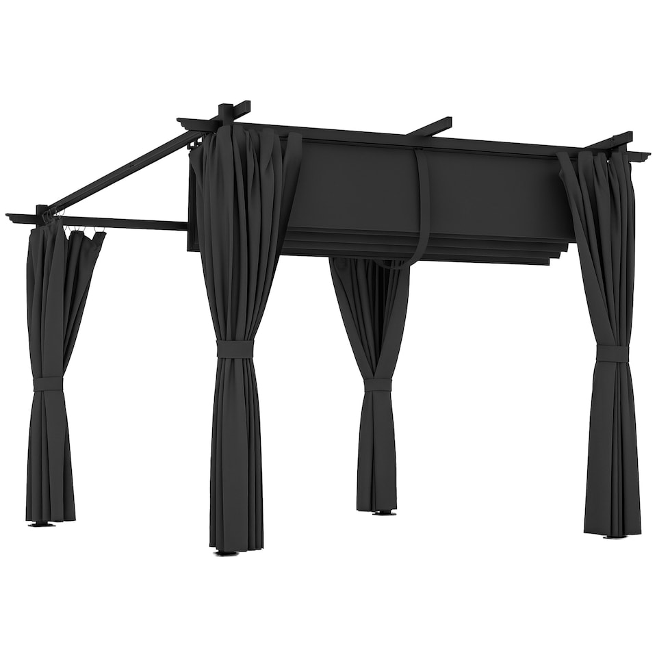 image 1 of Outsunny 3 x 3(m) Metal Pergola with Retractable Roof and Sidewalls, Grey